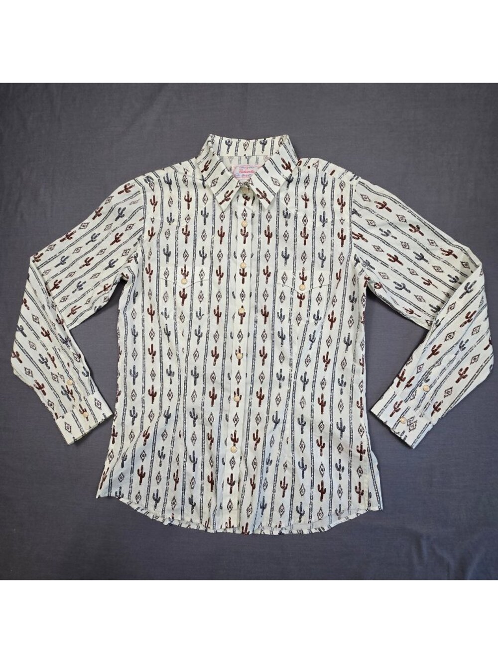 Panhandle M Womens Western Long Sleeve Shirt White Cactus Pearl Snap Cowgirl